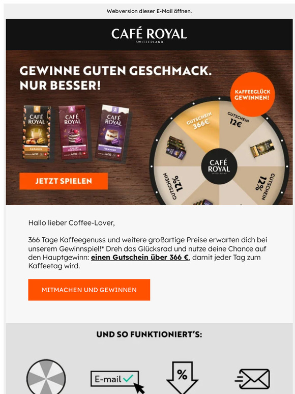 Chance auf Kaffeegeld für ein Jahr + exklusive Gutscheine!