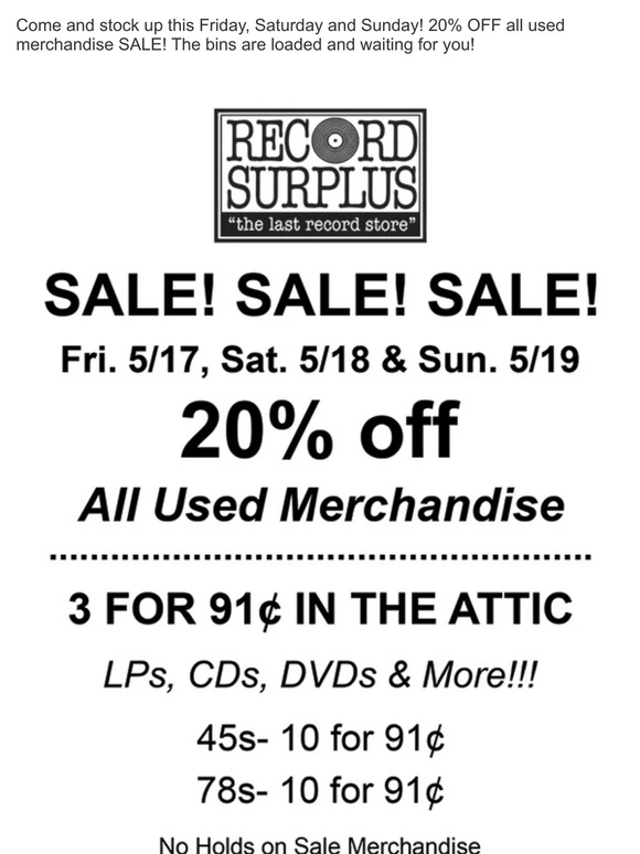 20% off SALE! This Friday, Saturday and Sunday!!