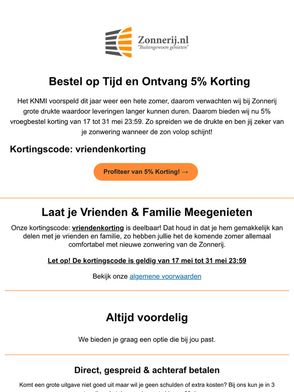 5% Korting in mei op zonwering bij Zonnerij ☀️