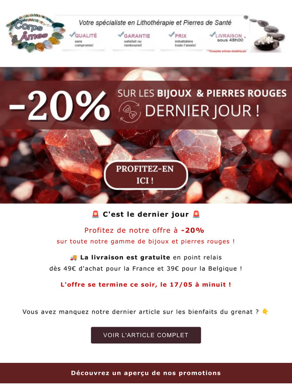 ⏰  DERNIER JOUR : Profitez de -20% sur toutes les pierres rouges !