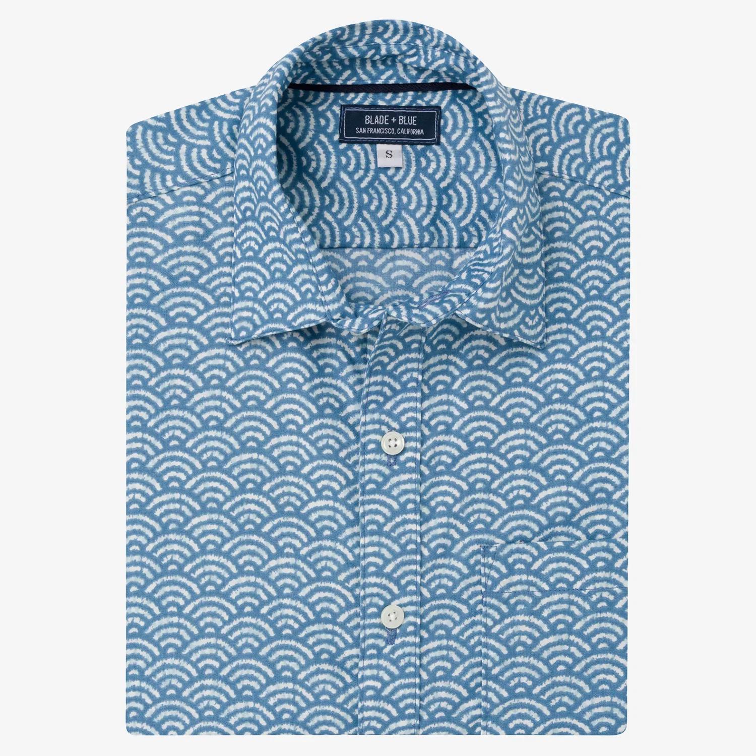 Image of BEAU Short Sleeve Shirt in Inky Blue Japanese Wave Print