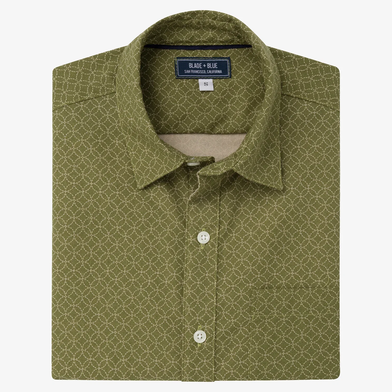 Image of GARRISON Short Sleeve Shirt in Light Olive Green Japanese Floral Print