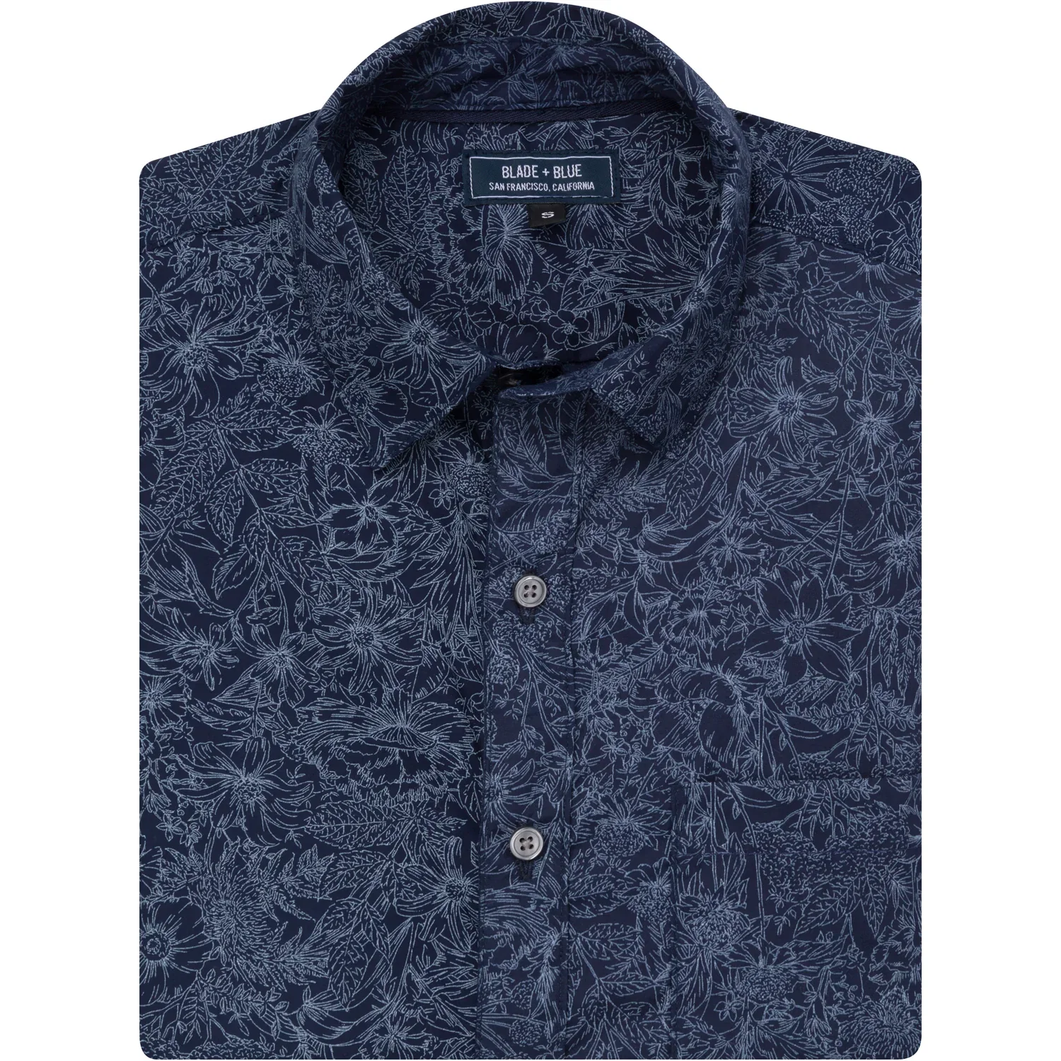 Image of KORY Short Sleeve Shirt in Indigo Blue Drawn Floral Print