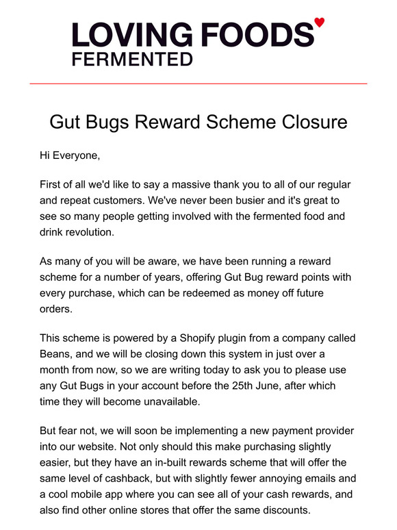 Gut Bugs Rewards Scheme - Endings and New Beginnings