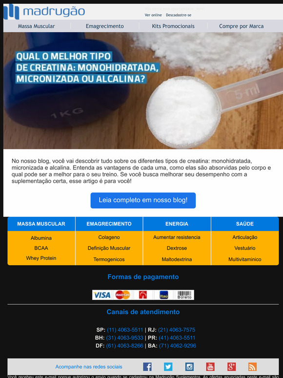 Qual é o melhor tipo de creatina para você? Explicamos nesse e-mail!