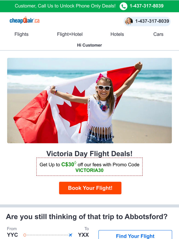 CheapOair.ca: Victoria Day Flight Deals! | Save Up To C$30 On Our Fees ...