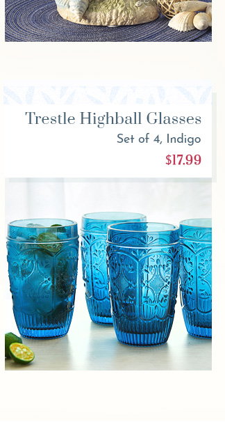 Trestle Highball Glasses Set of 4, Indigo