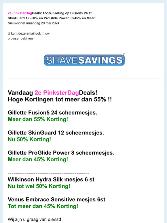 2e PinksterDagDeals! >55% Korting op Gillette Fusion5 mesjes, -50% SkinGuard en -45% ProGlide Power mesjes + Meer!