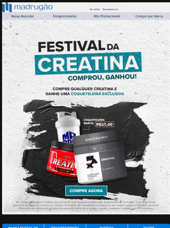 "Festival de CREATINAS para você aumentar sua Massa Muscular. Ganhe Brinde "