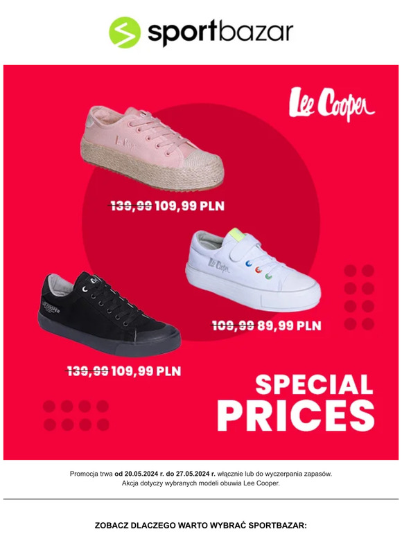 Promocja 🟠 Trampki Lee Cooper 89 zł, Klapki 59 zł