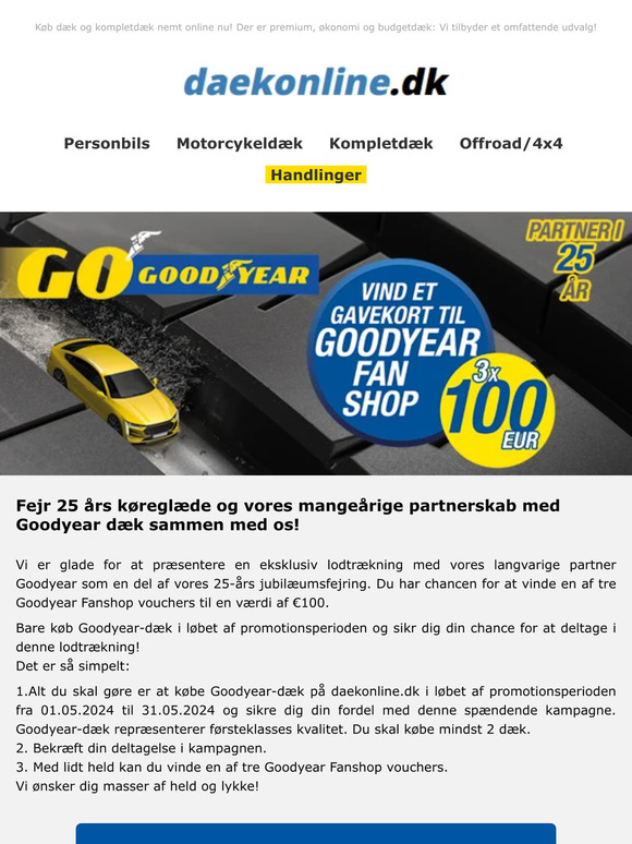 Du har chancen for at vinde en af tre Goodyear Fanshop vouchers til en værdi af €100