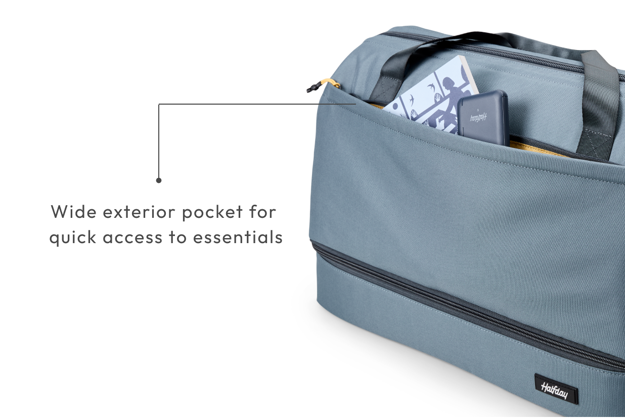 Wide exterior pocket for quick access to essentials