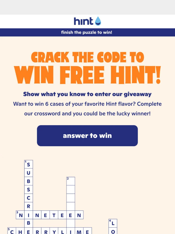 Hint Water: Win 6 cases of Hint when you crack the code! | Milled
