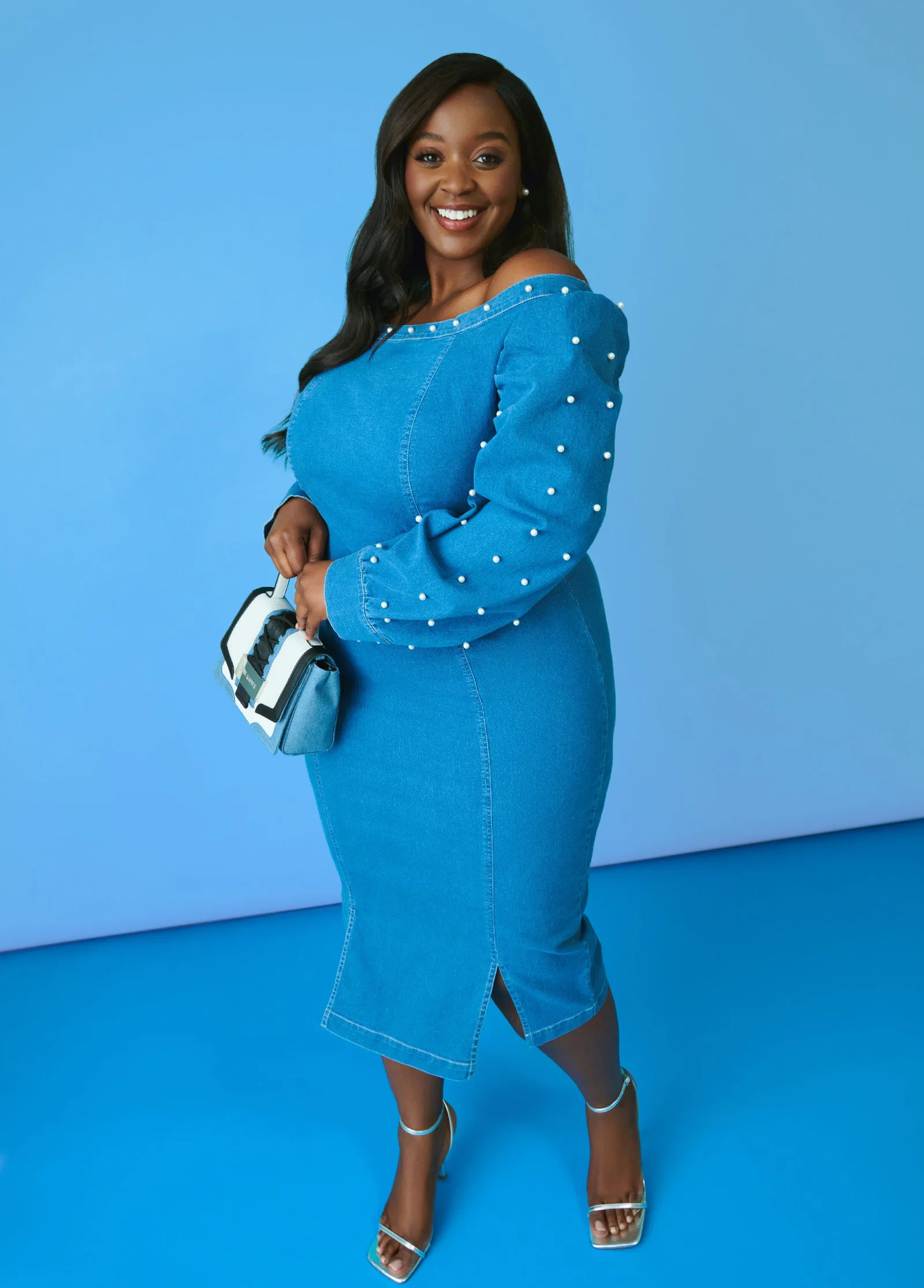 white christmas dresses Leopard Denim Midi Dress – Ashley Stewart main image 0