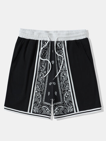 Paisley Print Ribbed Cuff Shorts