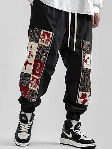 Vintage Floral Print Patchwork Pants
