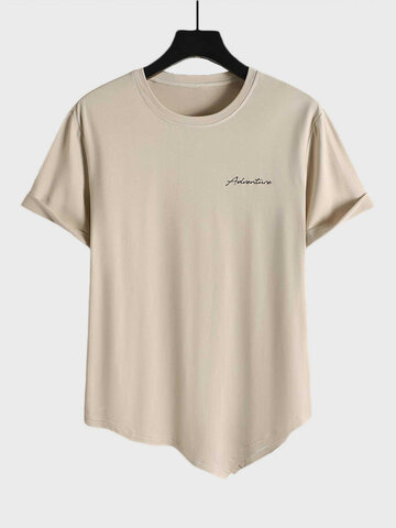 Letter Print Irregular Hem T-Shirts