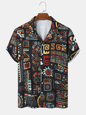 Tribal Geometry Print Black Shirt