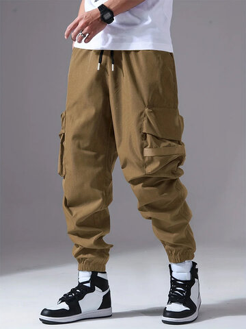 Solid Side Pocket Cargo Pants