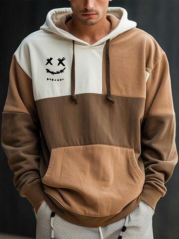 Smile Colorblock Patchwork Hoodies