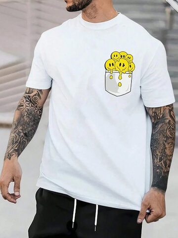 Drip Smile Face Print T-Shirts