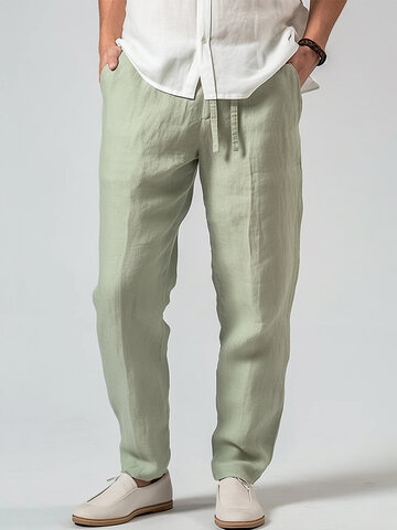 Solid Cotton Casual Pants