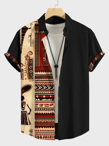 Ethnic Figure Geo Patchwork Shirts