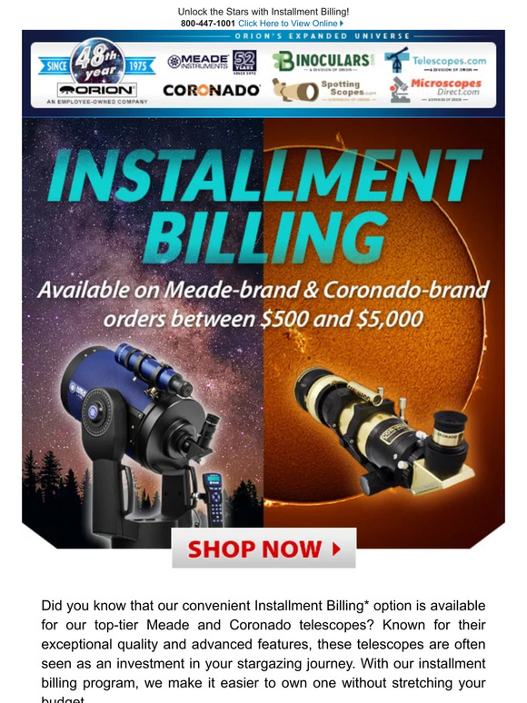 Three Easy Payments for Meade and Coronado Products