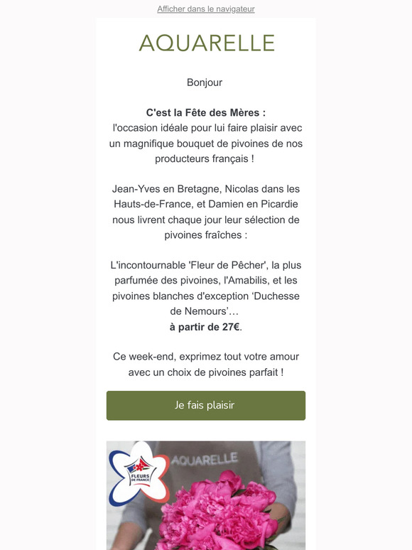 Fête des Mères : Pivoines françaises dès 27€