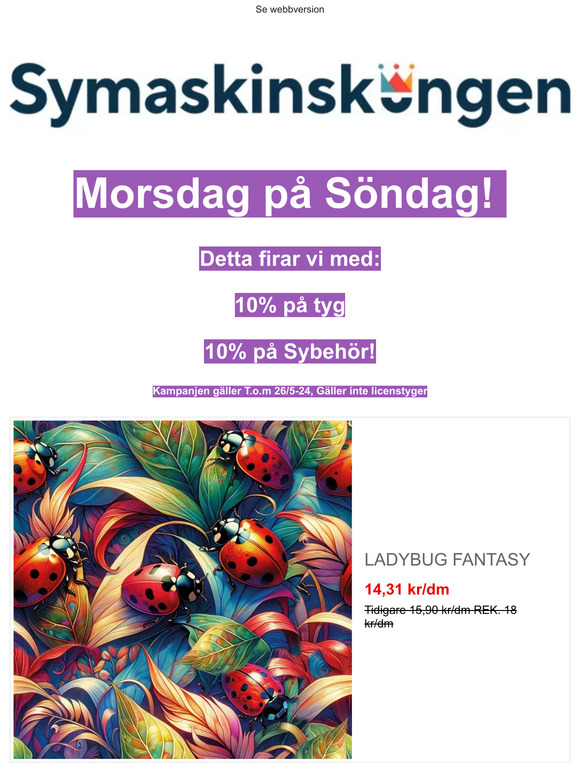 Fira morsdag med oss! 10% på tyger och sybehör!!