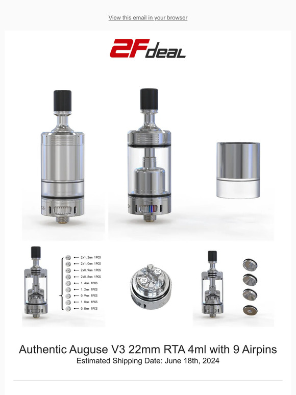2Fdeal: New Auguse product & Diplomat RTA Airpin Kit Coming!