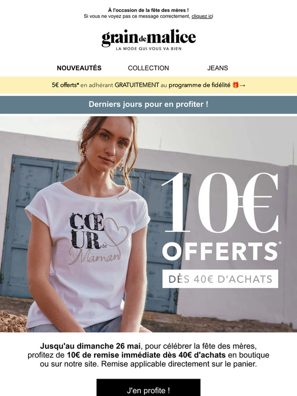Derniers jours pour profiter de 10€ de réduction dès 40€ d'achats 🎉