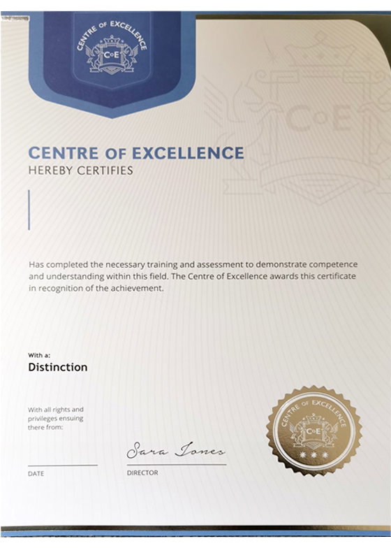 Printed Centre of Excellence Certificate
