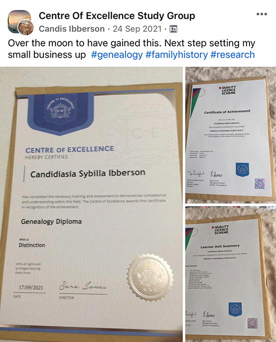 Social media post that includes an image of printed certificates