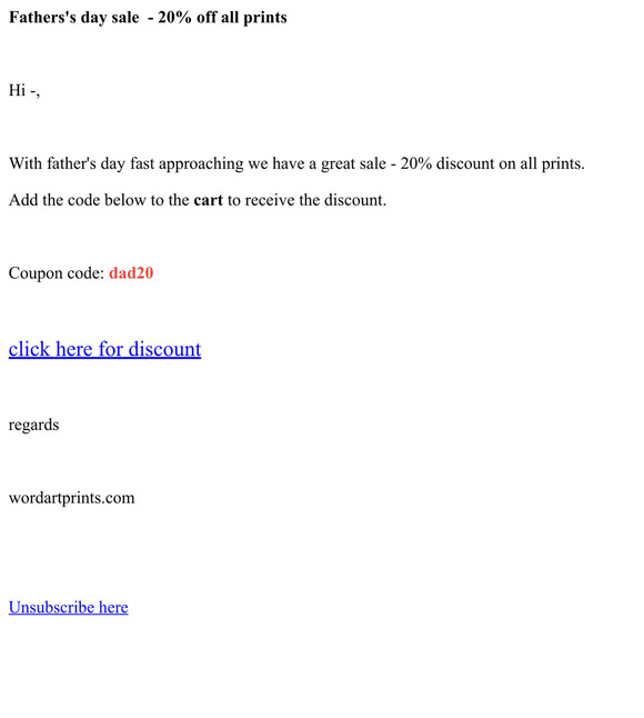 — - 20% off all prints for father's day