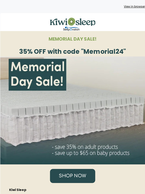 Up to $1,250 in savings| Kiwi Sleep Mattress | Memorial Day Sale