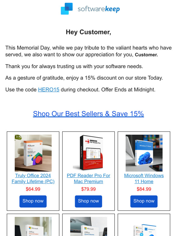 A Memorial Day Tribute - Special Thanks with Exclusive Savings