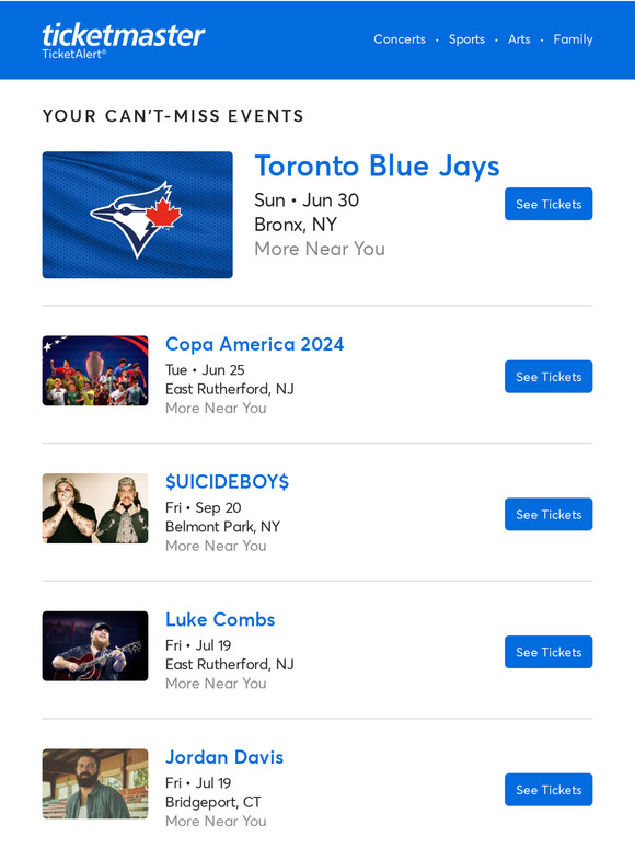 Ticketmaster UICIDEBOY, Toronto Blue Jays, Copa America 2024 & more