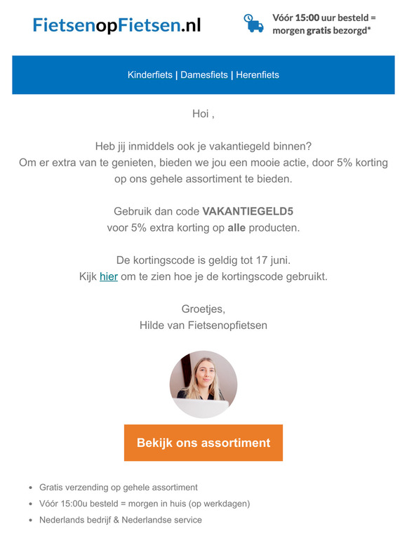 Vakantiegeld ook binnen? Profiteer direct van 5% Korting