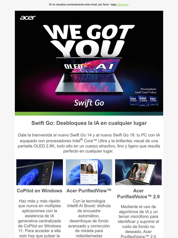 Dale la bienvenida al nuevo Swift Go, tu PC con IA