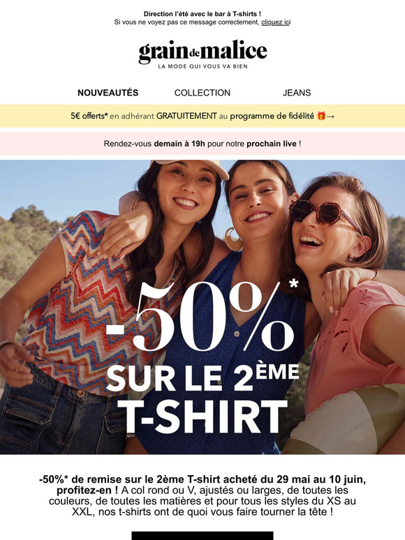 Mon 2ème T-shirt à -50%* 👚