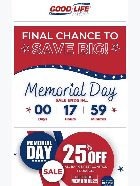 "😱 FINAL HOURS: Memorial Day Sale Ends Tonight! 🎉"