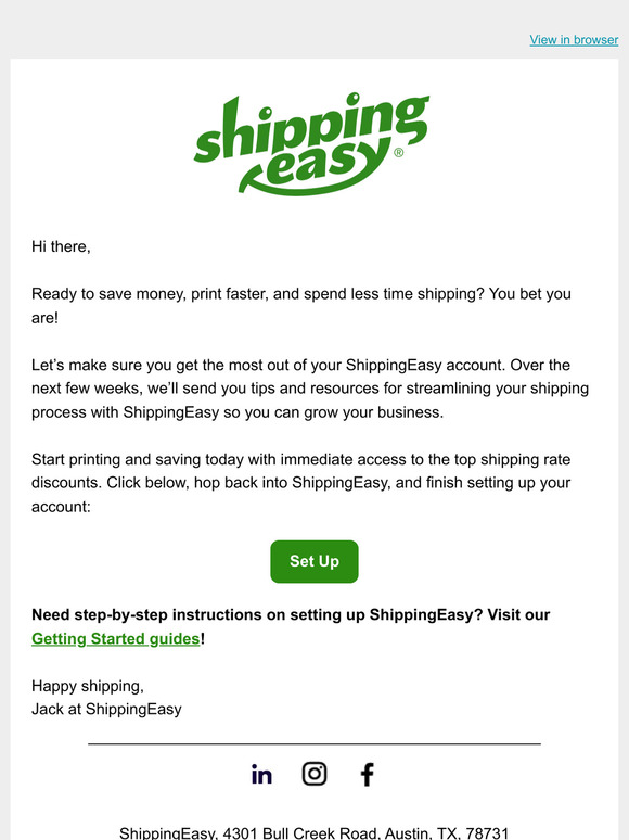 Set up your free ShippingEasy account today!
