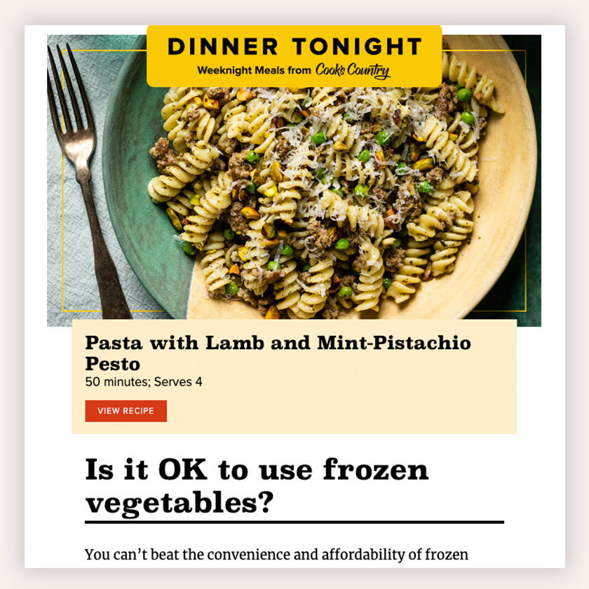 Dinner Tonight Newsletter Preview