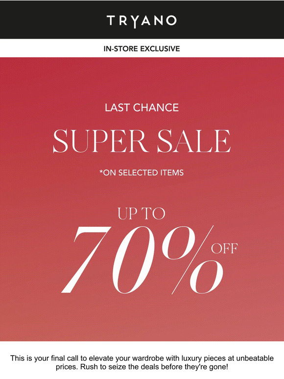Now or Never: Up to 70% Off