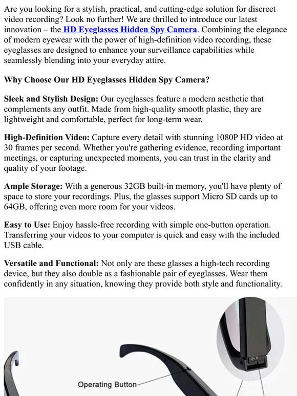 HD Eyeglasses Hidden Spy Camera with Built in DVR