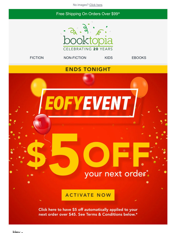 Your bonus $5 off expires tonight, —