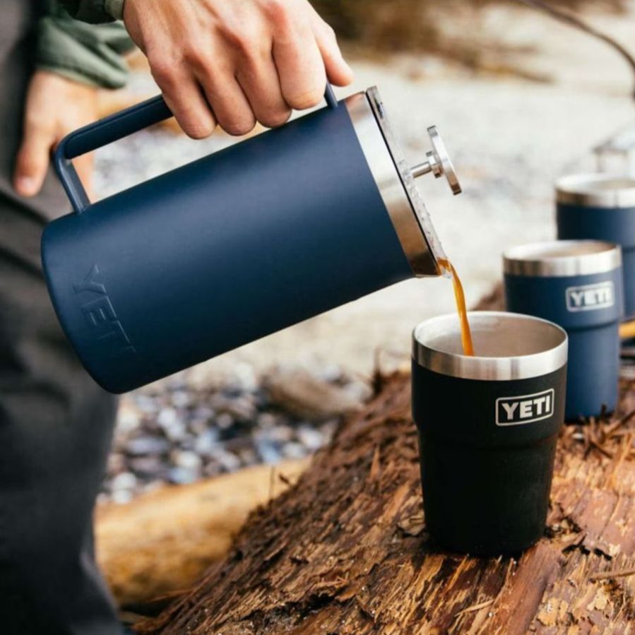 Pouring a coffee out of a Yeti Rambler french press