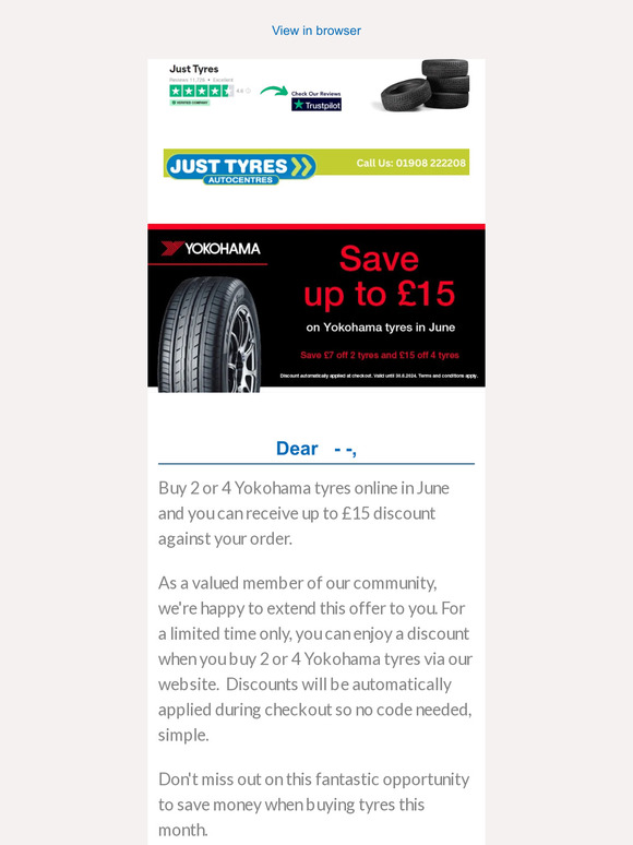 Save up to £15 when you purchase Yokohama tyres online