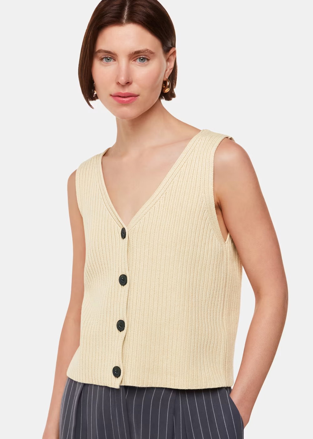 Button Front V Neck Tank